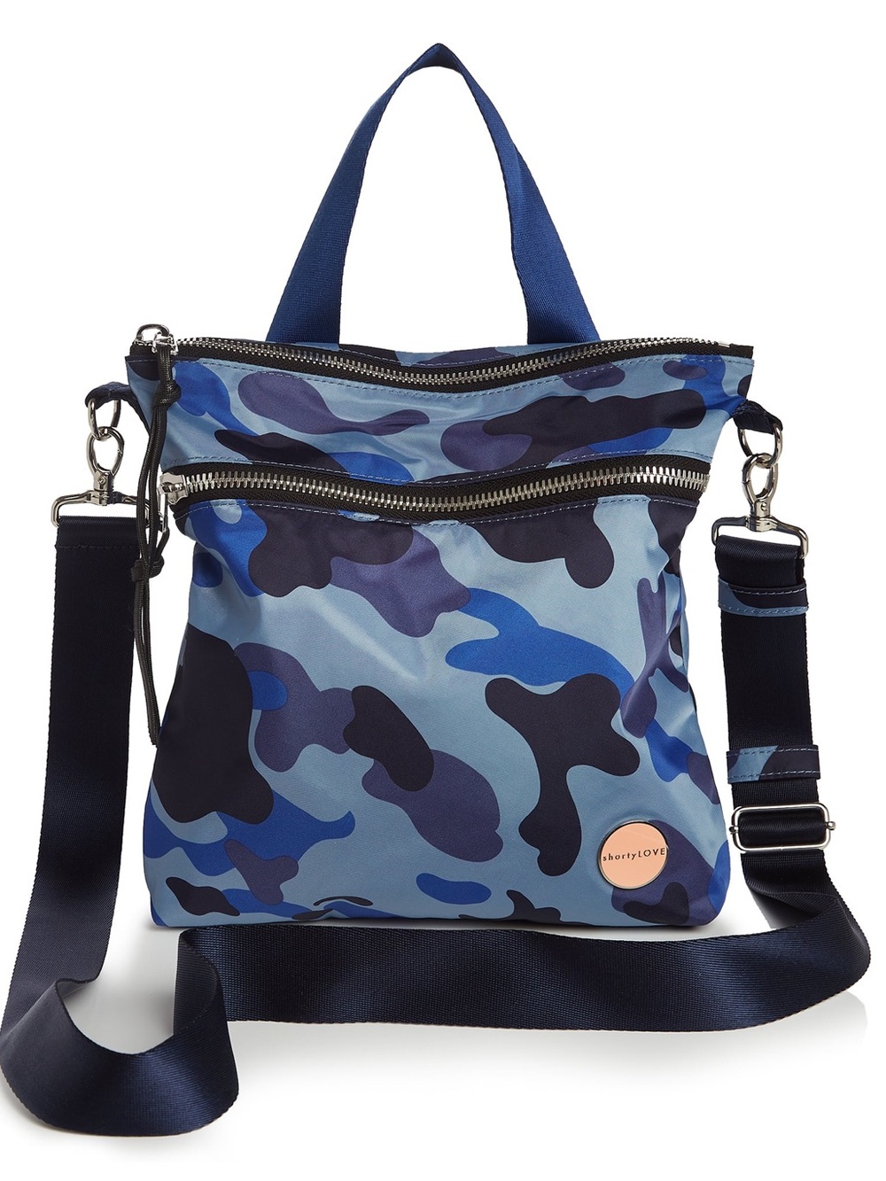 New with tags!  shortyLOVE Blue Camo Convertible Crossbody Tote